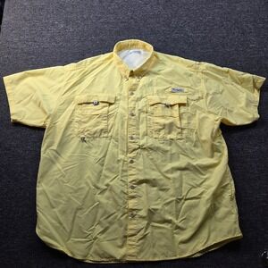 Columbia PFG Fishing Shirt Mens XXL Yellow‎ Short Sleeve Omni Shade Utility